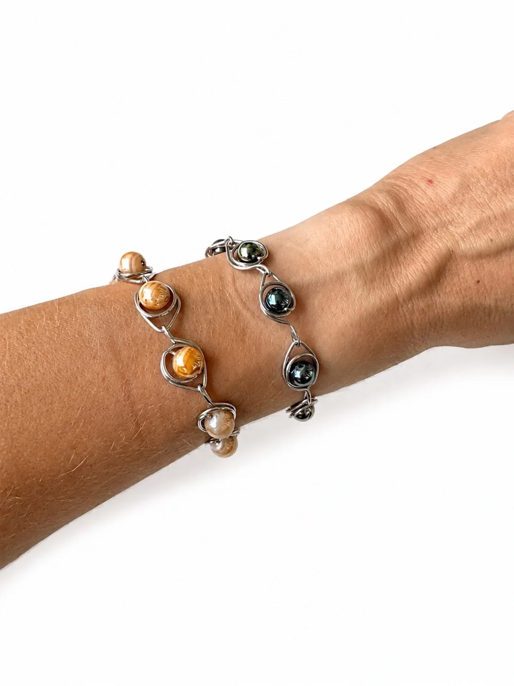 Handmade Wire-Wrapped Beaded Bracelet Set
